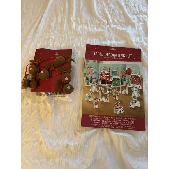 Christmas Decorations Set of 2 Centerpiece Reindeer Garland Reindeer Snowmen - Picture 1 of 6